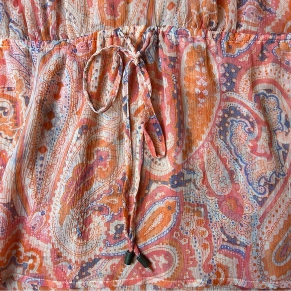 Jessica Simpson Maternity Paisley Ruffle Bell Sleeve Sheer Blouse, size M - Picture 9 of 10